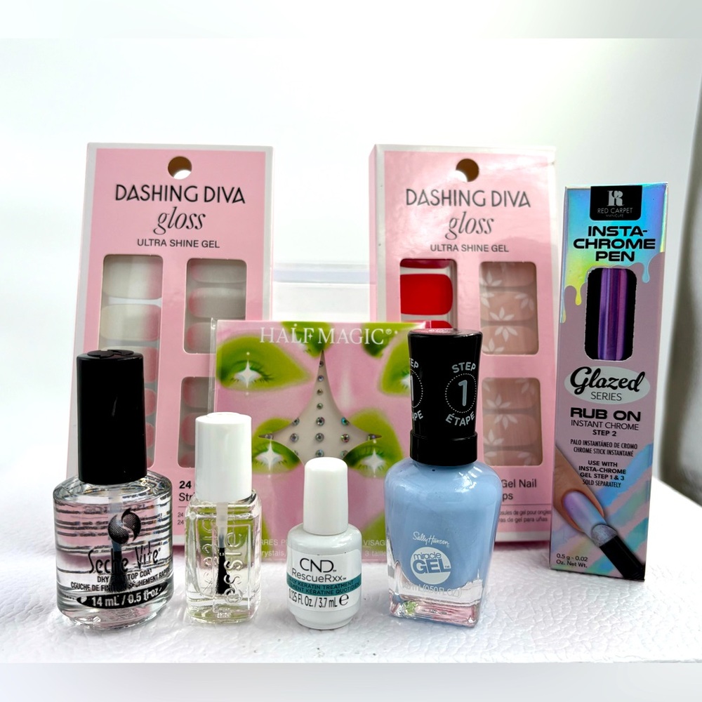 NWT Dashing Diva HALF MAGIC Nail kit full size and deluxe mini 8pcs gift bundle